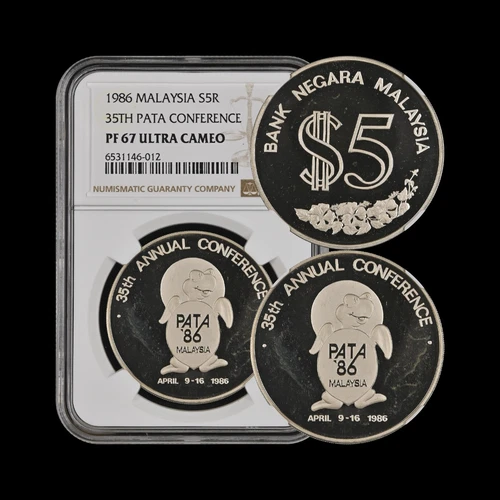MALAYSIA. 1986, 5 Ringgit, Silver - NGC PF67 - 35th PATA Conference, Singapore