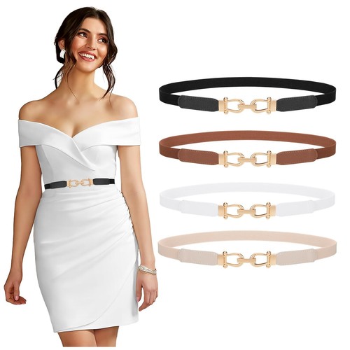 4 Pack Women's Elastic Skinny Belt Fashion Alloy Buckle Stretchy Thin Waist B... - Picture 8 of 8