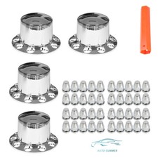 Semi Truck Rear Wheel Axle Hub Covers Hubcaps Kits 33mm Chrome Lug Nuts Of 4 Pcs