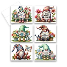 12 Assorted Happy Mother's Day Gnome  Greeting Cards ( 2 of each design )