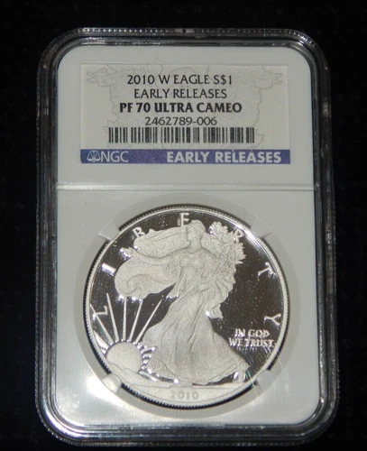2010 W American Silver Eagle PF 70 UC Early Releases Blue  Label