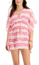 Miken ROSE PINK Juniors' Tie-Dyed Stripe Lace-up Swim Cover-up Dress, US Medium