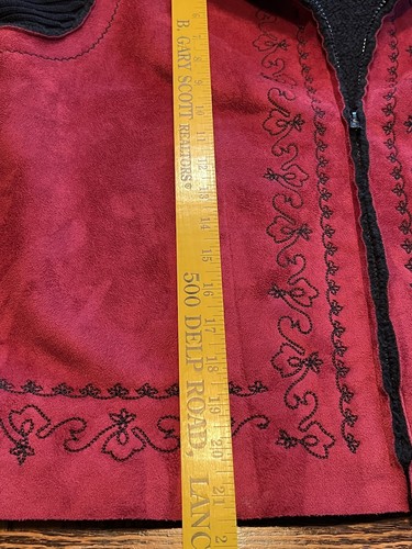 Coldwater Creek Pulloverjacke Damen L weinrot & schwarz Wildlederimitat Fleece gefüttert - Bild 8 von 9