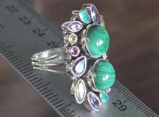 Nicky Butler LIMITED EDITION RAJ 925 Sterling Silver Malachite Amethyst Ring NWT