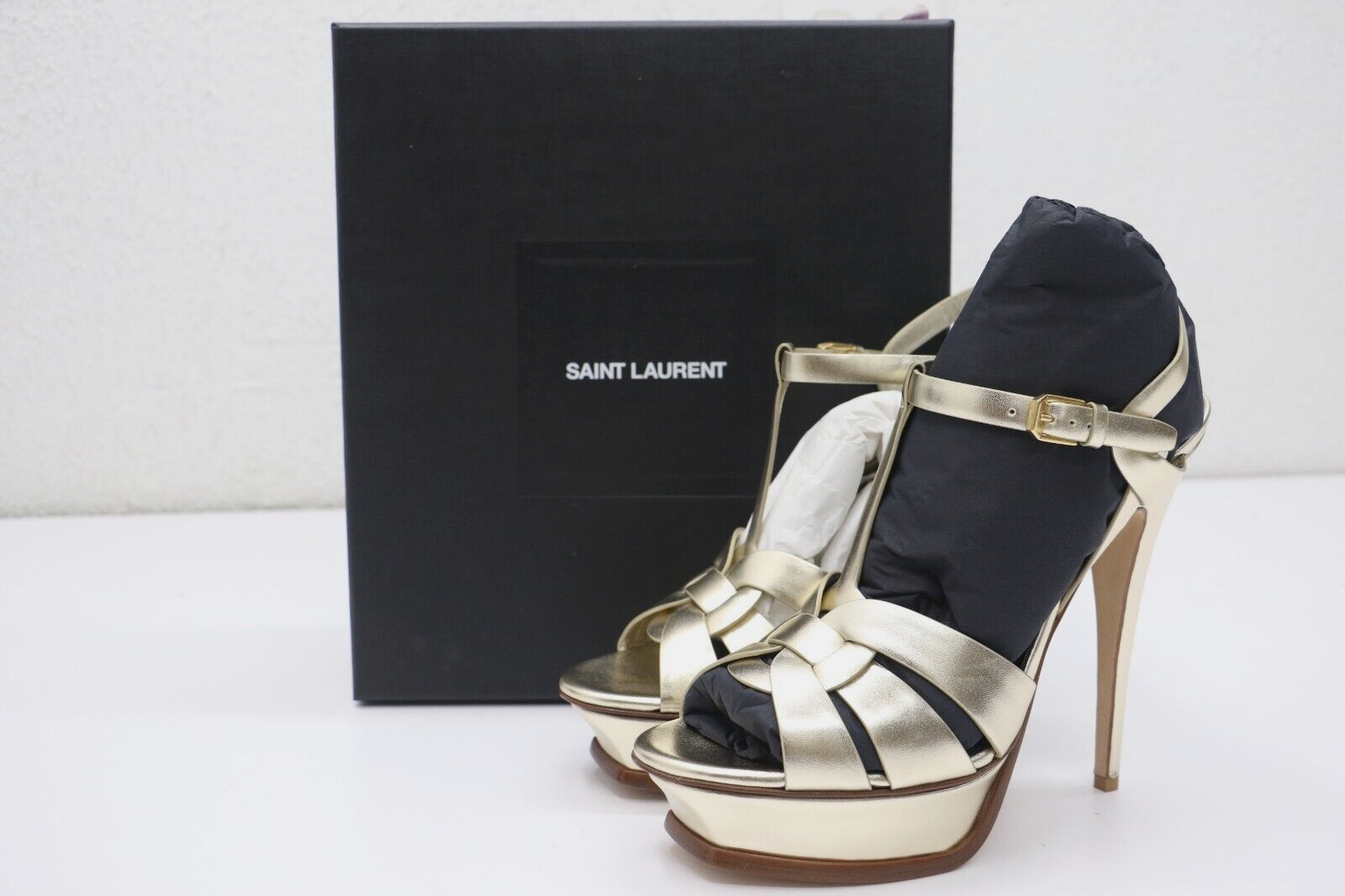 Yves Saint Laurent Tribute 105 tacco alto oro metallizzato taglia 11 US 41 EU