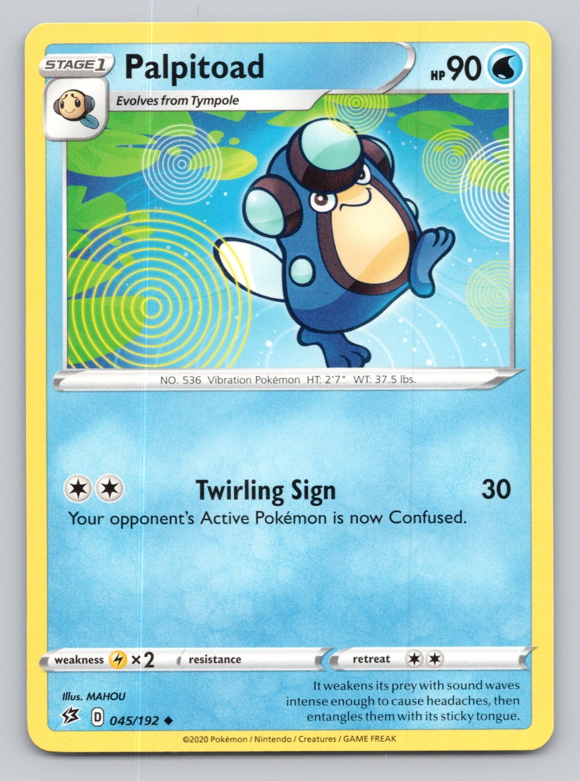 2020 Palpitoad Pokemon Card Rebel Clash #45 Base Set