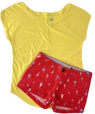 Juniors So Yellow Tee and Red Sailboat Shorts Summer Outfit Size 0/XS