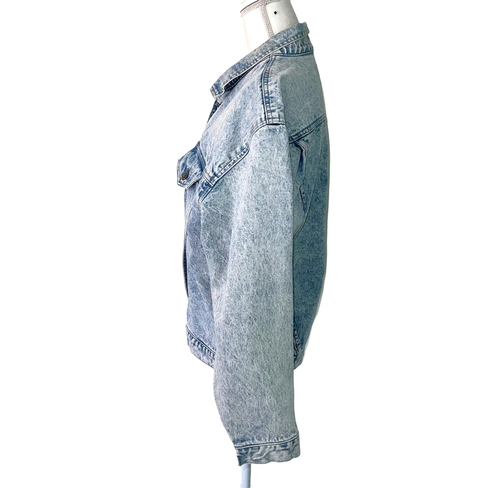 Nordstrom Jean Jacket Womens Vintage Size Large Blue Acid Wash Denim Button - Image 3 of 4
