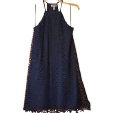Chelsea 28 Womans Navy Sapphire Blue Lace Sleeveless Racerback Halter Dress