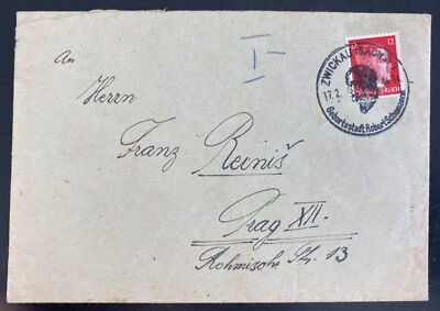 1944 Zwickau Germany Arbeitslager Slave Labor Prison Cover to Prague Bohemia