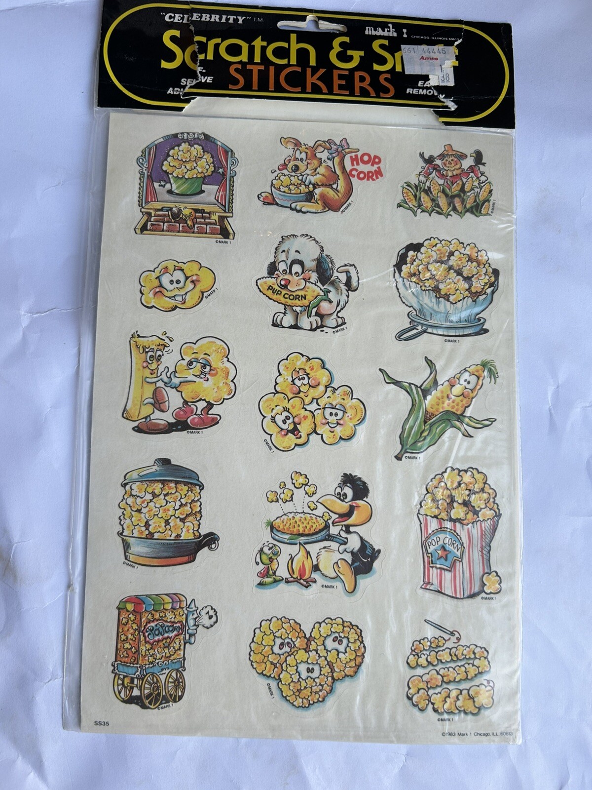 Vintage CELEBRITY Mark 1 SCRATCH & SNIFF STICKERS - Popcorn