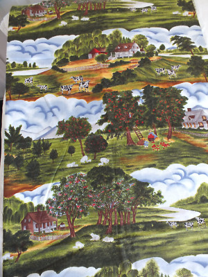1 yard Idealic farm country scene apple tree Hi Fashion cotton quilt fabric 44 w