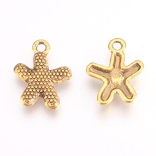 10 Starfish Charms Antiqued Gold Nautical Pendants Ocean Jewelry Supplies 17mm