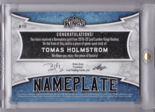 TOMAS HOLMSTROM 2019-20 LEAF LUMBER KINGS NAMEPLATE #1/1 DETROIT RED WINGS - Picture 2 of 2
