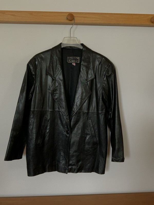Womens Vintage Black Leather One Button Jacket Blazer Size M/L