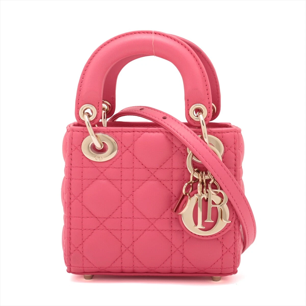 Sac à main Christian Dior Lady Dior mini cannage cuir 2 voies rose