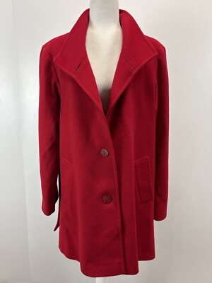 Women’s Fleurette Loro Piana 100% Wool Coat Jacket Sz 14 Red FLAWS Made In  USA