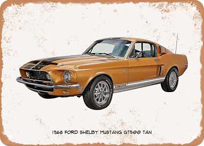 Classic Car Art - 1968 Ford Shelby GT500 Oil Painting - Rusty Look Metal Sign 2
