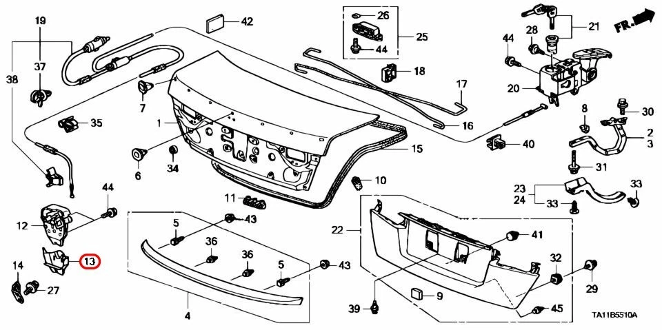 Cubierta de bloqueo de tapa de maletero Honda OEM 74852-TA0-901 para Acura Foto 3 de 4
