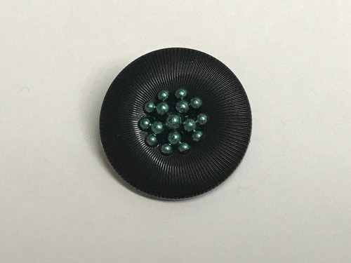 Black with Teal Beaded Flower Plastic Button - 23mm / 15/16" Dill (Pair of 2) - 第 1/2 張圖片