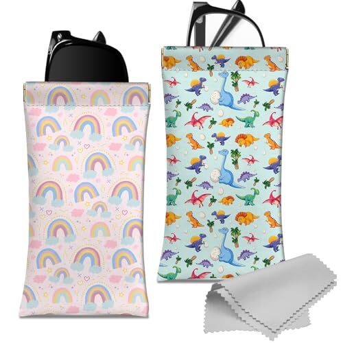 2 PCS Glasses Case Eyeglass Sunglasses Pouch Portable K-2-rainbow Dinosaur