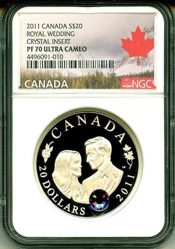 2011 Canada S$20 Royal Wedding Crystal William & Kate Lettered Edge NGC PF70 UC