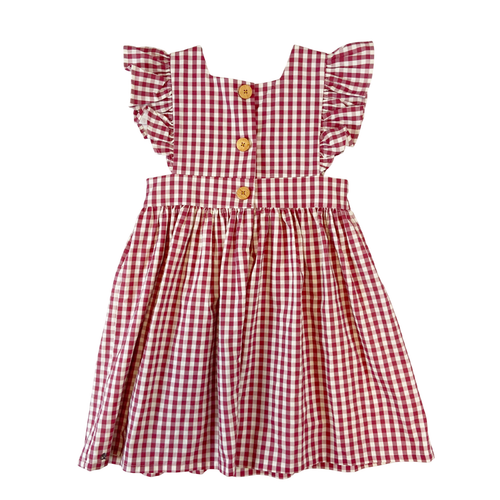 Wren & James Dress Girls Size 8 Red White Gingham Plaid Ruffle Cotton Linen - Picture 2 of 5