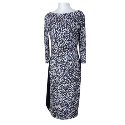Lauren Ralph Lauren Dress Womens 6 Black White 3/4 Sleeve Formal Midi Dress  | eBay