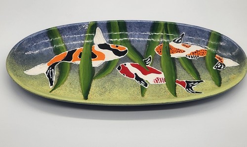 Koi Art Pottery decorative tray - signed - Picture 7 of 11