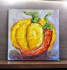 Pumpkin Chili Original Oil Paintin Kitchen Decor Semi Abstract Wall Art Handmade
