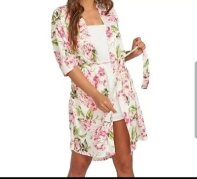 Show Me Your Mumu Robe White Pink Floral Garden Of Blooms Brie Kimono One Size