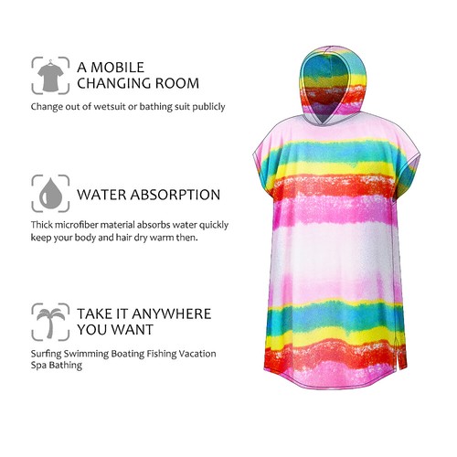 Hooded Poncho Towel Changing Robe Adult Beach Towel Surf Swiming for Men & Women - Picture 6 of 7