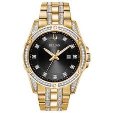 Bulova Men's Crystal Quartz New Gold Stainless Steel Calendar Watch 43 MM 98K107