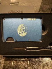 AMEX x RIDGE Blue Metal Wallet RFID Minimalist Card Case Centurion Logo New JP