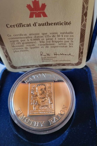 1994 Eaton 125e 50$ Silver Coin 1869-1994 Serial Number on Rim: 3908 Sealed +Box - Picture 2 of 5