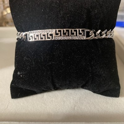 Greek Key Silver Cubic Zirconia Bracelet