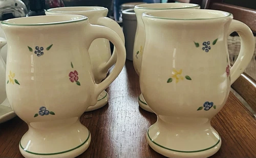 Pfaltzgraff Coffee Mugs Pedestal Floral Set of 4 Artist Signed Perfect Condition