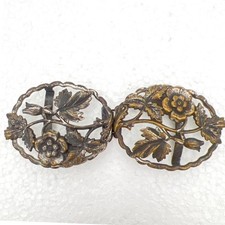 Antique Belt Sash Buckle Gilded Brass Art Nouveau Open Cut Intricate Leaf Flower