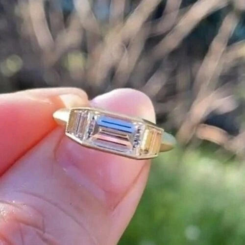 Lab-Created Baguette Cut 1.20 Ct Diamond Engagement Ring 14K Yellow Gold FN - Image 3 of 3