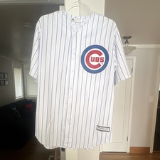 Chicago Cubs Majestic CoolBase Russell #27 White Pinstripe Jersey Size L