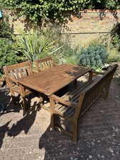 Solid Wood Garden Furniture Set Table 155x90 Bench 2 Chairs Outdoor Patio