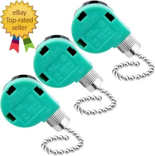 3 Pack Ceiling Fan Switch 3 Speed 4 Wire Zing Ear ZE-268S6 Fan Pull Chain Switch