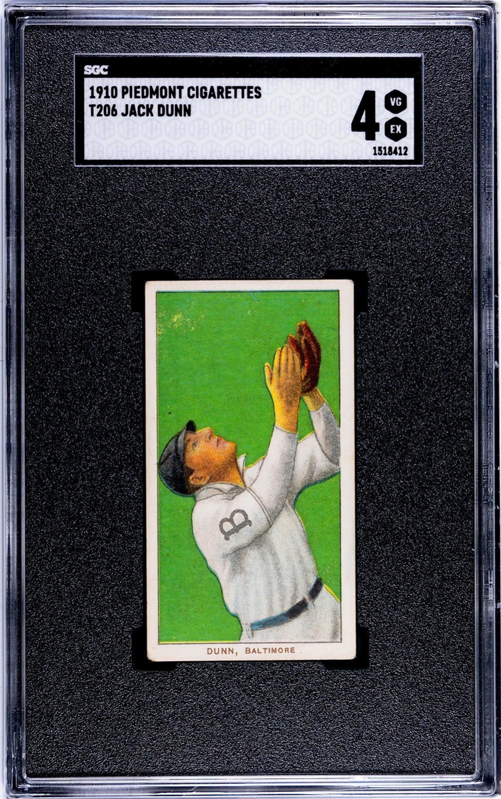 1910 T206 JACK DUNN BALTIMORE ORIOLES PIEDMONT 350 CIGARETTES SGC 4