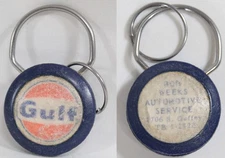 VTG Old Gulf Oil Gas Key Chain Fob Ring BOB WEEKS Auto S. Gaffey San Pedro Calif