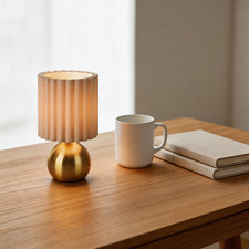 Ribbed Fabric Table Lamp for Minimalist Wooden Nightstand