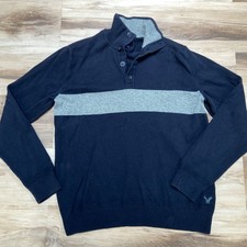 American Eagle Outfitters Mens Blue Classic Fit Button Mock Neck Sweater L/G
