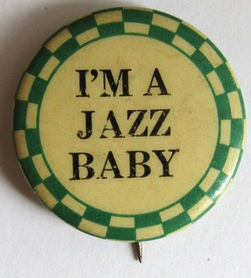 1930s celluloid PINBACK - GREEN checkerboard Jazz CARNIVAL Midway HUMOR / slogan