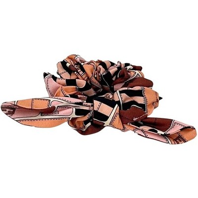 Pre-owned Fendi scrunchie in pink, beige, and black silk. Includes box. Also