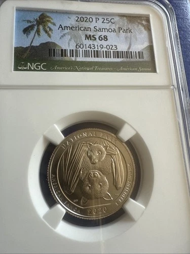 2020 P American Samoa Park NP Quarter 25 Cent Coin NGC MS68  Bat Coin