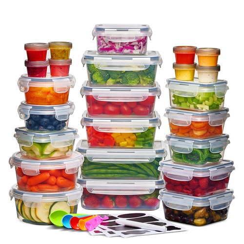 24 Pcs Airtight Food Storage Container Set - BPA Free Clear Plastic Kitchen a...